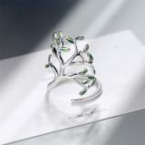 Silver Zircon Tree Fashion Jewelry Inlaid Diamond Adjustable Size Women Ring