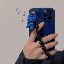 Pure Color Navy Drop Proof Phone Case for iPhone13 12 11 Pro Max with Blue Bulldog Chain Wristband
