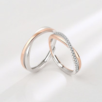Sterling Silver Non Pave Men Rings Semi Pave Zirconia Women Rings Couple Rings