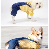 Pet Dog Cloth Corgi Striped T-shirt Denim Overalls