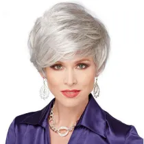 Women Synthetic Silver Pretty Short Hair Natural Wigs Fluffy Cut Full Wig