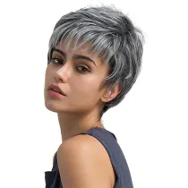 Women Short Straight Gray White Hair Wig