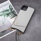 Leather Ferrule Drop Proof Phone Case for iPhone13 12 11 Pro Max with Crossbody Lanyard