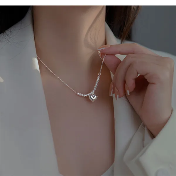 Simple Versatile Round Bead Love Pendant Light Luxury Style Niche Lock Chain Of Bone