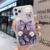 Printed Daisy Butterflies Quicksand Drop Proof Phone Case for iPhone13 12 11 Pro Max