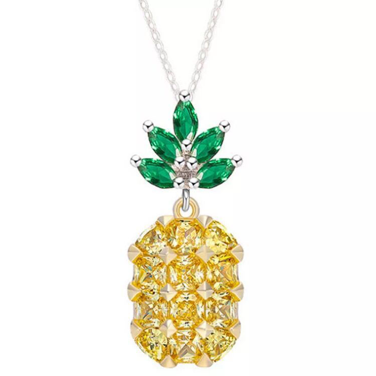 Sterling Silver Rhinestone Pineapple Pendant Necklace