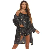Women 3 Pieces Satin Silk Sleep Dress Sling Mini Dress and Robe Pajamas Set