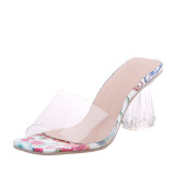 Women Flowers Transparent High Heels Sandal Pump Shoes