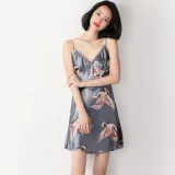 Women 4 Pieces Satin Silk Sleepwear Sleep Dress and Rove Pajamas Set