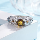 Yellow Zircon Flowers Jewelry Inlaid Diamond Adjustable Size Women Ring