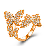 Silver Zircon Butterfly Fashion Jewelry Inlaid Diamond Adjustable Size Women Ring