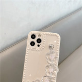 3D Heart Frame Drop Proof Phone Case for iPhone13 12 11 Pro Max with Transparent Flowers Chain