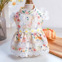 Pet Small Dog Blue Lace Floral Bowknot Dress Dog Puppy Cloth
