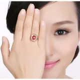 Red Zircon FloweWomen Ring Jewelry Hollow Inlaid Diamond Adjustable Size Women Ring