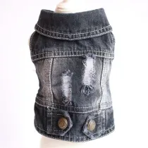 Pet Dog Cloth Black Denim Vest Puppy Cloth