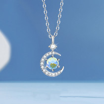 Sterling Silver Moon Gem Pendant Necklace