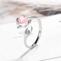 Silver Zircon Fox  Fashion Jewelry Inlaid Diamond Adjustable Size Women Ring