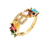 Golden Zircon 26 English Letters Fashion Jewelry Inlaid Diamond Adjustable Size Women Ring