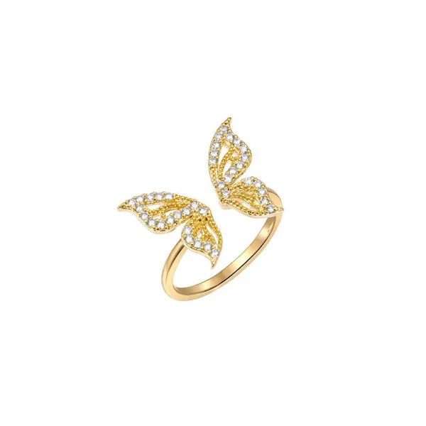 Silver Zircon Butterfly Jewelry Inlaid Diamond Adjustable Size Women Ring
