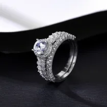 Sterling Silver Solitaire Round Cut Pave Moissanite Rings