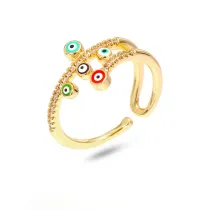 18K Real Gold Plated Colorful Evils Eyes Open Rings Brass Gold Enamel Turkish Eyes Rings For Wife Gift