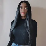 Women Synthetic Black Long Color Straight Hair Wigs Middle Parting Wig