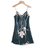 Women 2 Pieces Satin Silk Sleepwear Long Sleeve Robe Nightgown and Sling Sleep Dress Pajamas Set