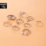 Flower Star Silver Nine Piece Ring Set Pearl Diamond Adjustable Ring Set Women