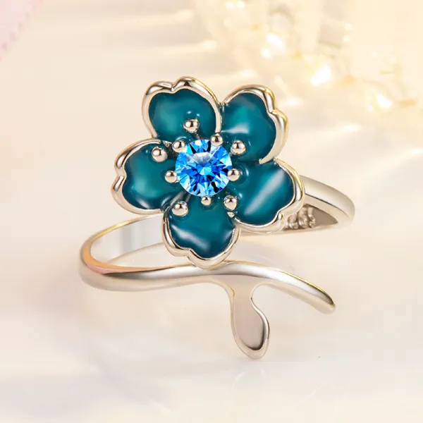Silver Zircon Flowers Fashion Jewelry Inlaid Diamond Adjustable Size Women Ring