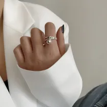Simple Ball Ring Female Retro Silver Double Opening Ring Temperament INS Art Index Finger Ring