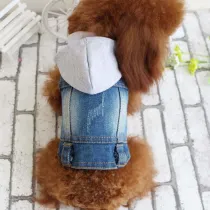 Pet Small Dog Cloth Bulldog Denim Hooded Vest Puppy Cloth