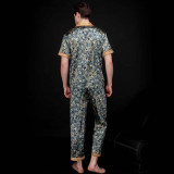 Women 2 Pieces Satin Silk Sleepwear Short Sleeve Shirt and Oants Pajamas Set