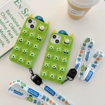 Cartoon Monocular Monster Decompression Silicone Drop Proof Phone Case for iPhone13 12 11 Pro Max with Crossbody Lanyard