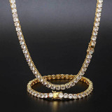 Zirconia Pave Yellow Gold Clustered Diamond Chain Necklace