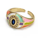 Enamel Color Double Layer Oval Gold Plated Crystal Open Rings Women Jewelry For Party