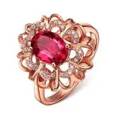 Red Zircon FloweWomen Ring Jewelry Hollow Inlaid Diamond Adjustable Size Women Ring
