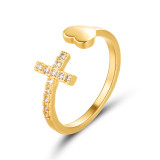 Silver Full Diamond Cross Shape Opening Women Ring For Women Girls Gifts
