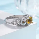 Yellow Zircon Flowers Jewelry Inlaid Diamond Adjustable Size Women Ring