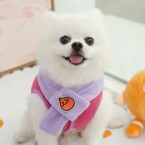 2PCS Dog Clothes With Scarf Warm Cute Tangerine Pattern Pet Sweaters Flannel Cat Vest