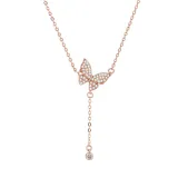 18K White Gold Pave Zirconia Diamonds Butterfly Pendant Necklace