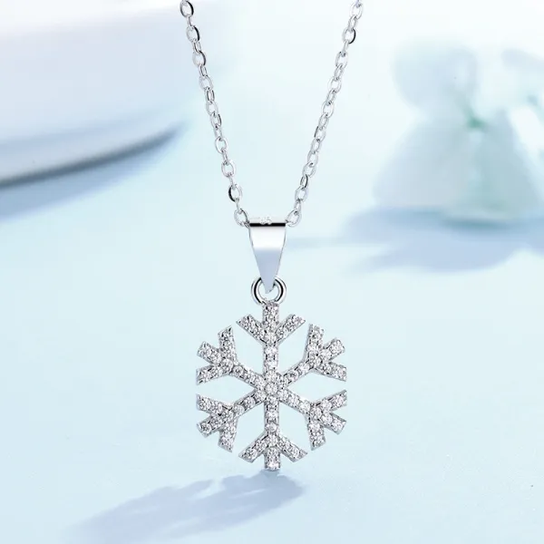 Sterling Silver Snowflake Pave Diamond Pendant Necklace