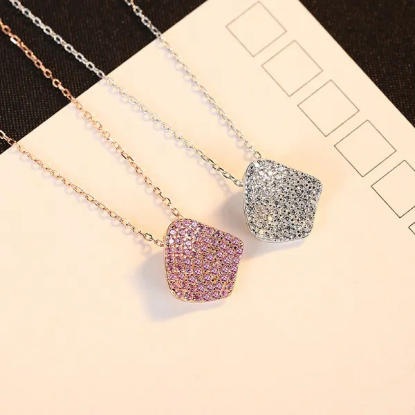 Sterling Silver Pear Cut Pave Zirconia Pendant Necklace