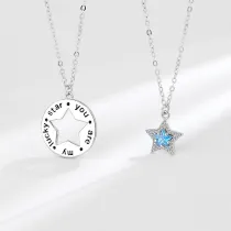 Sterling Silver Stars Pave Zirconia Diamonds Pendant Necklace