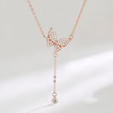 18K White Gold Pave Zirconia Diamonds Butterfly Pendant Necklace