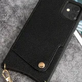 Leather Ferrule Drop Proof Phone Case for iPhone13 12 11 Pro Max with Crossbody Lanyard
