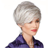 Women Synthetic Silver Pretty Short Hair Natural Wigs Fluffy Cut Full Wig
