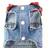 Pet Small Dog Red Lattice Hooded Shirt Daisy Pattern Denim Vest Puppy Cloth