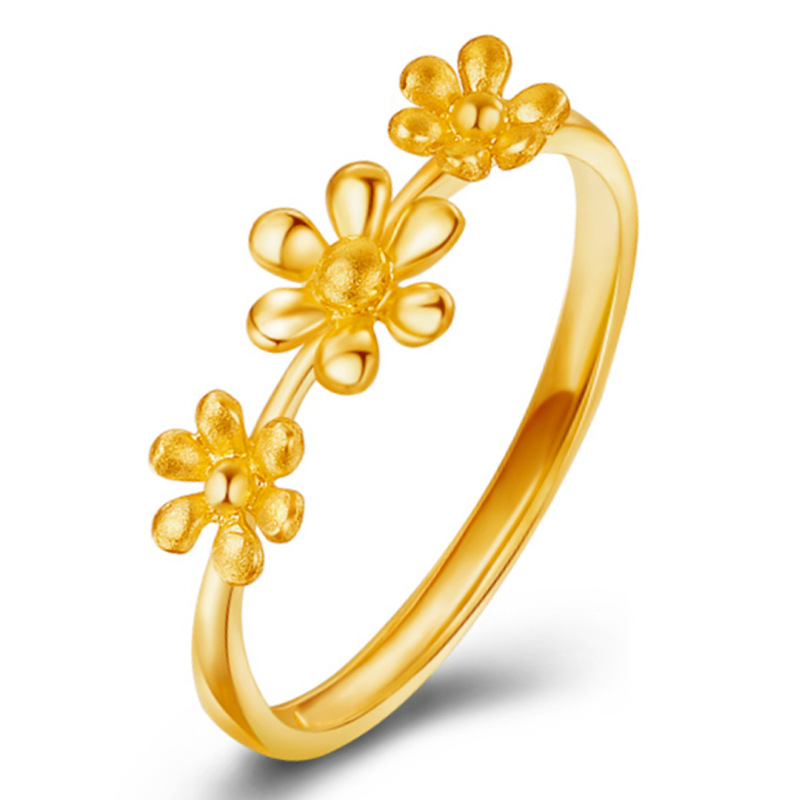 Golden Daisy Petals Fashion Jewelry Inlaid Diamond Adjustable Size Women Ring
