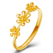 Golden Daisy Petals Fashion Jewelry Inlaid Diamond Adjustable Size Women Ring