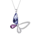 Sterling Silver Butterfly Gemstone Zirconia Diamonds Pendant Necklace